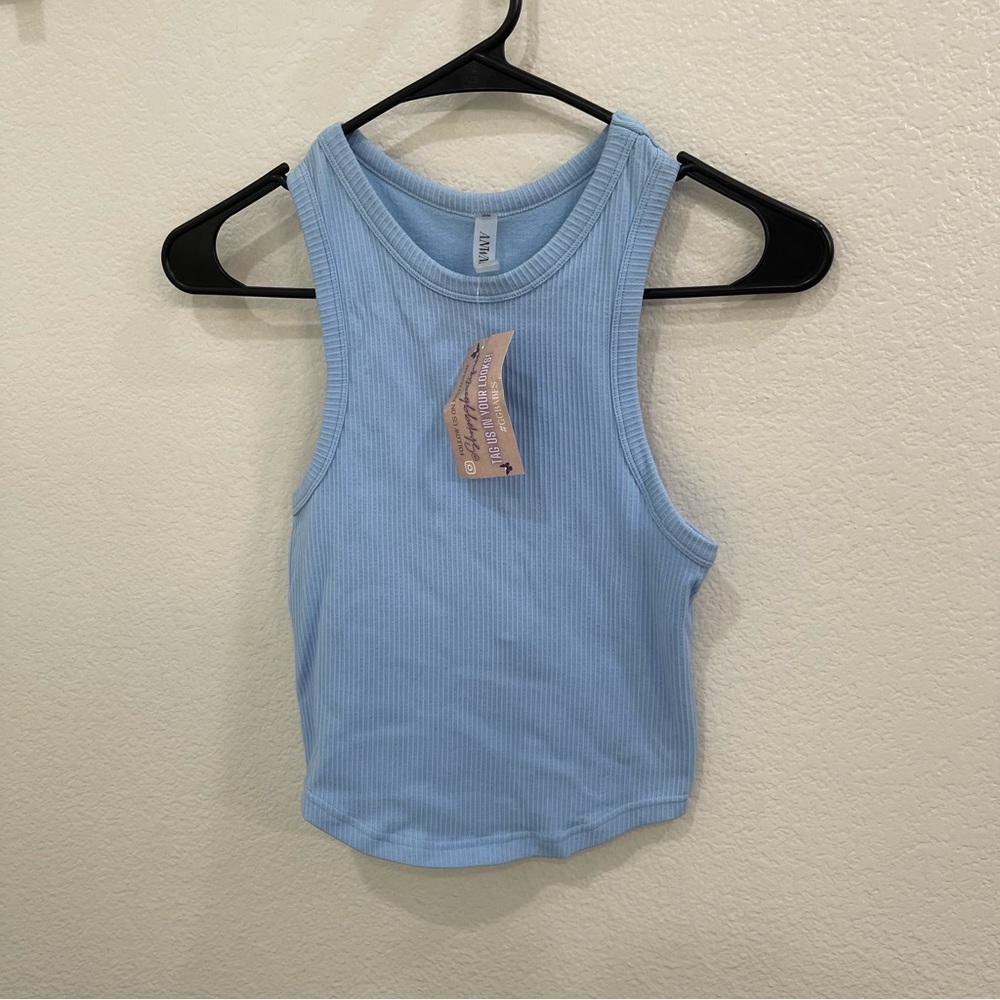 Blue Fitted Crop Tank Top